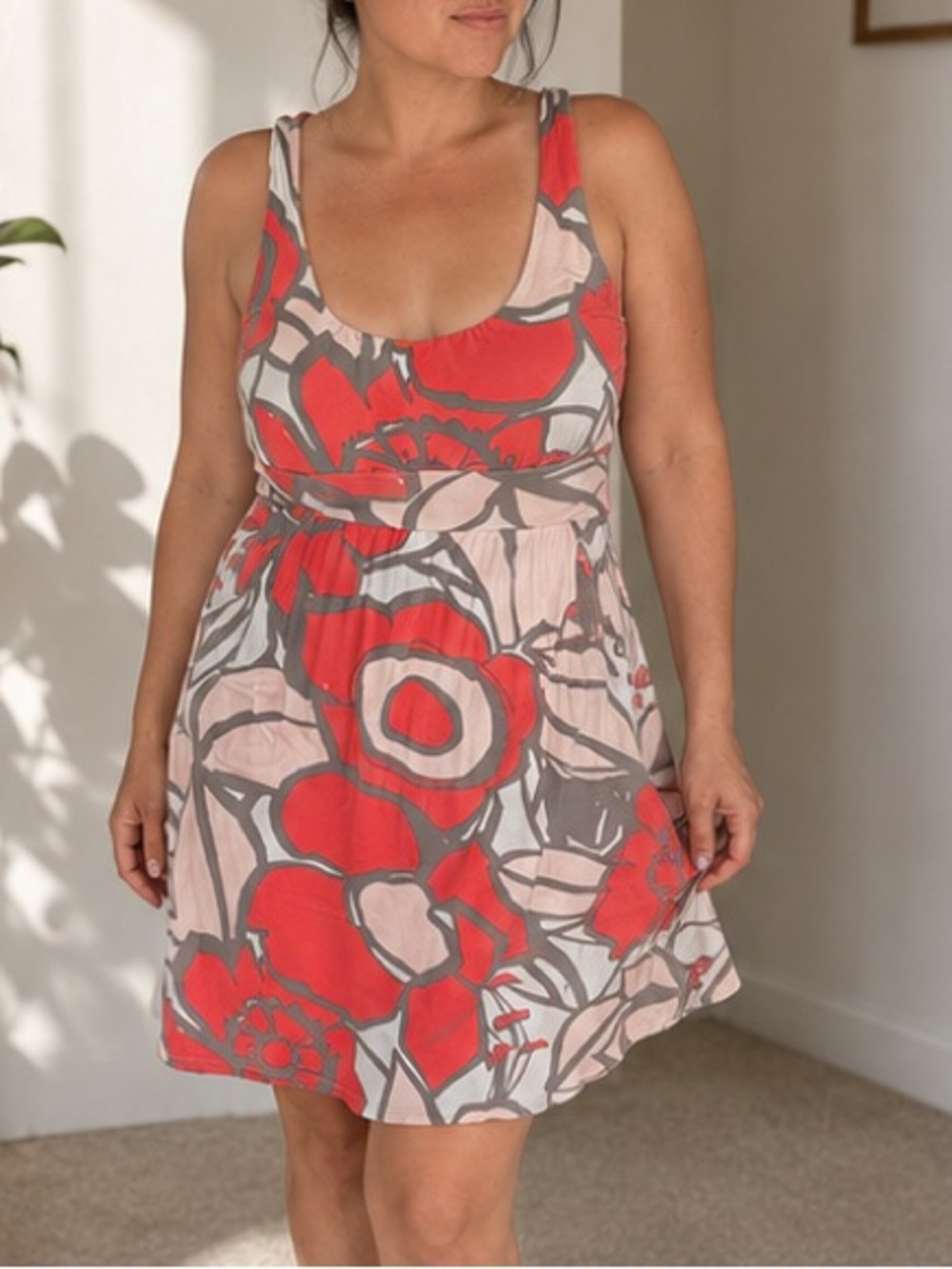 Scoop-Neck Floral Chemise Dress